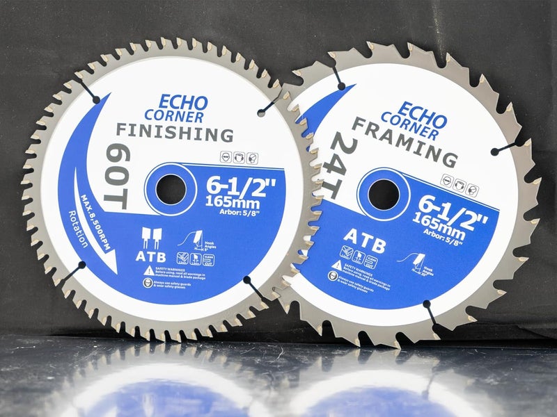 Echo Corner 6-1/2 Inch Ciruclar Saw Blade Heavy Duty 24T/60T Combo Pack, Fast Finishing Fine Cut Crosscut Framing Ripping Laminate Plywood Plastic Lumber, 5/8" Arbor - Image 4